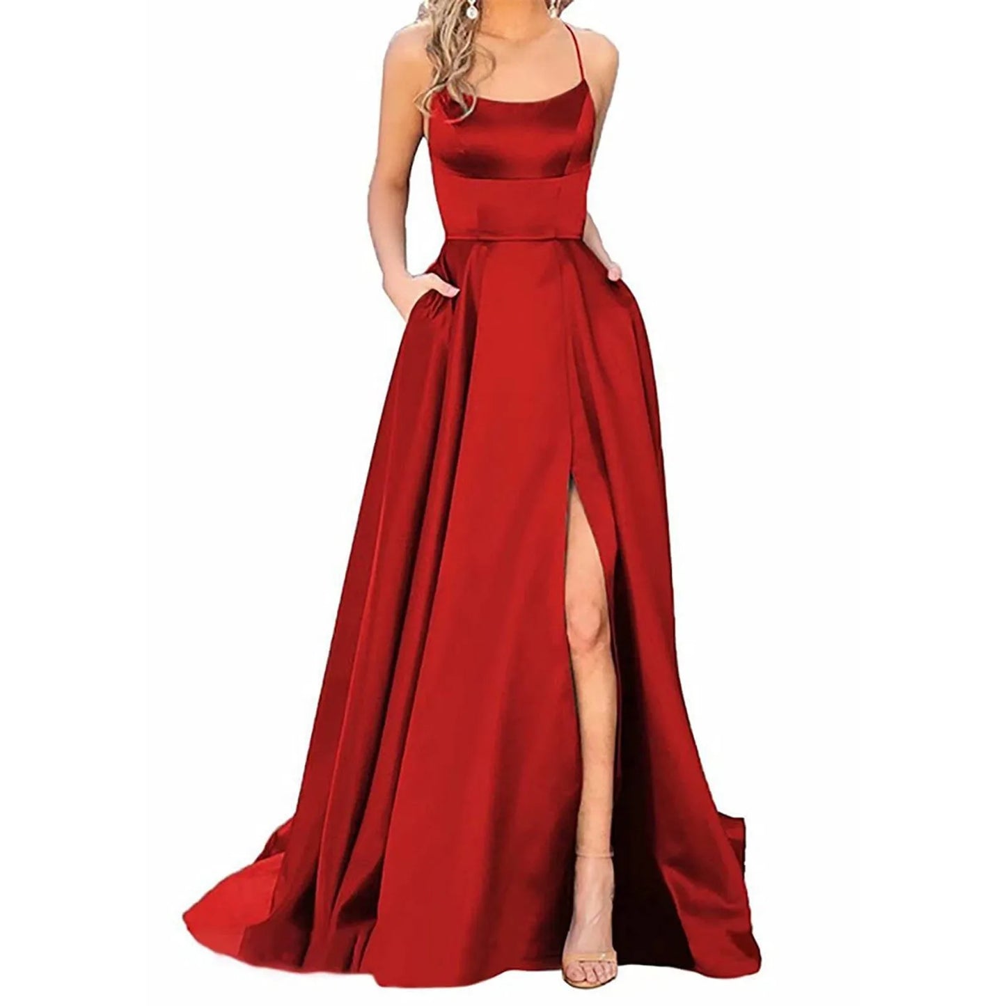 Sexy Prom Dresses Women's Long Dresses Sexy Criss-cross Satin Spaghetti Strap Prom Dress Formal Dresses for Women