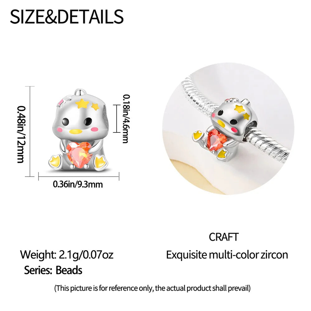 925 Sterling Silver Cartoon Cute Stars Duck Heart Shaped Beads Fit Pandora Original Bracelet