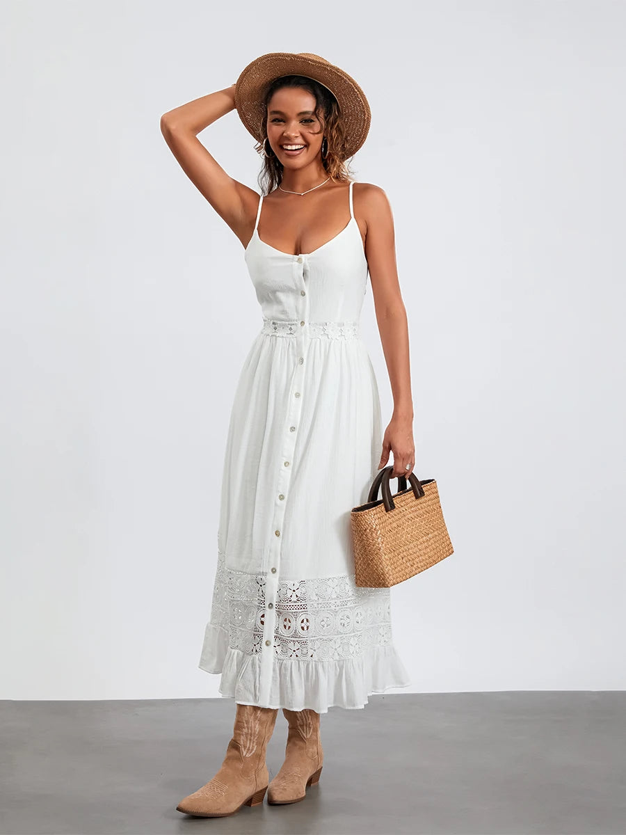 Floral Print Sleeveless Maxi Dress with V-Neckline and Ruffle Hem Casual