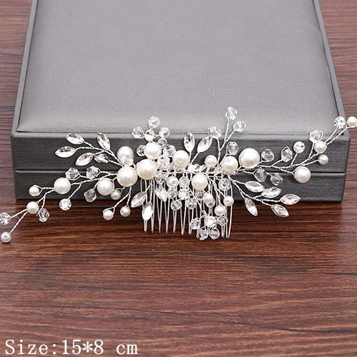 Hair Combs  Hair Accessories For Women Hair Jewelry Silver Color Pearl Rhinestone Head Jewelry Women Accessories