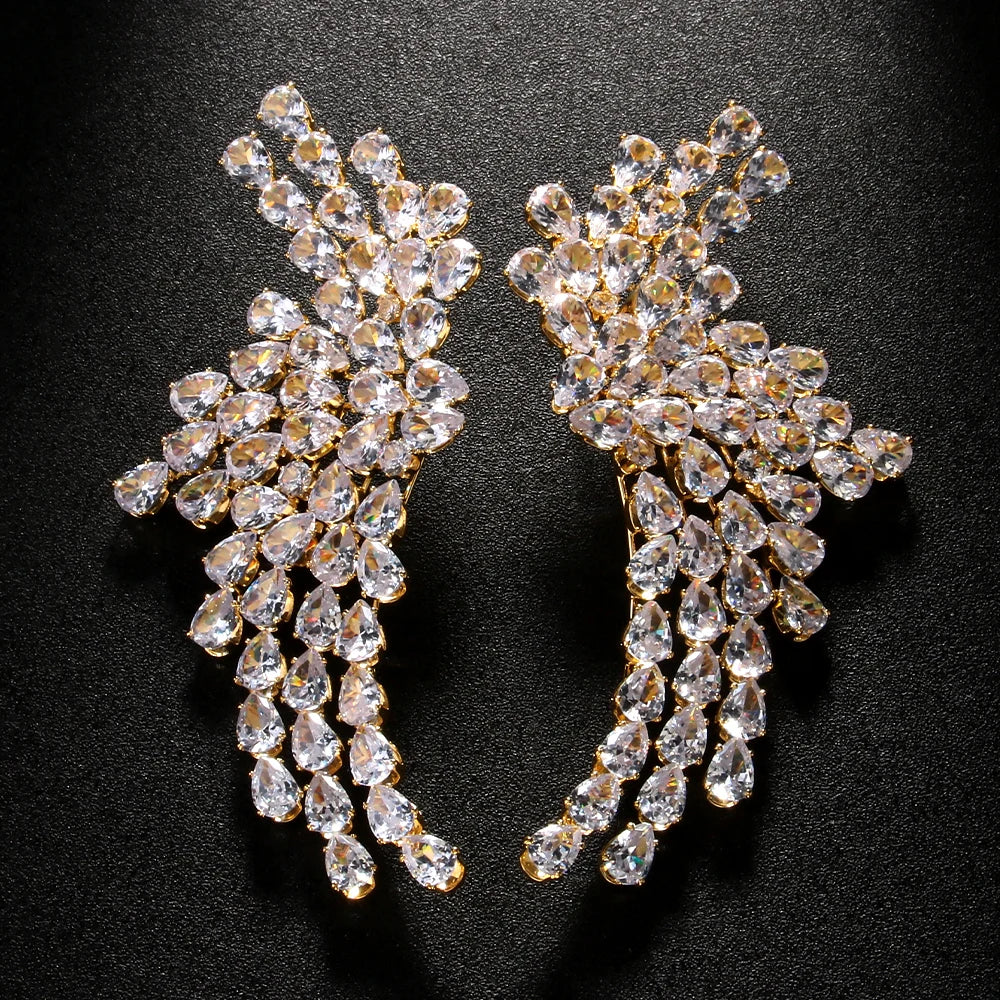 Elegant Wing Dangle Earrings  Gorgeous Boho Design Rhinestone Hanging Earrings