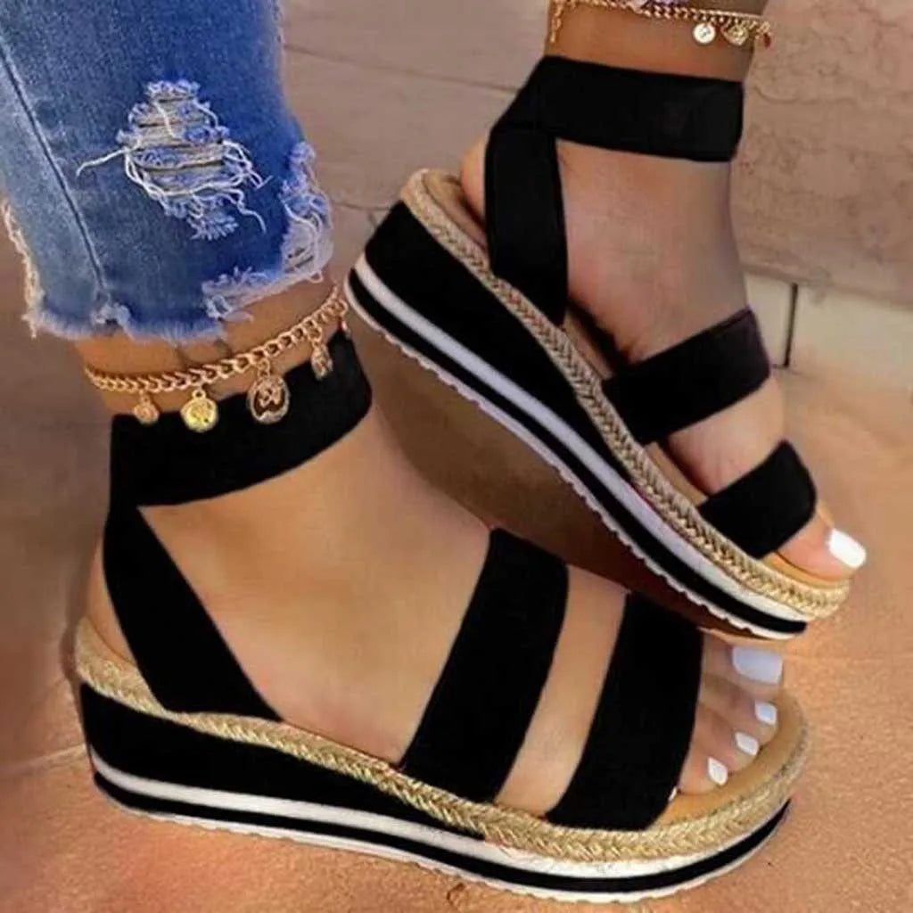 Sandals Women's Comfortable Platform Elastic Band Fish Mouth Open Toe Wedge Heel Slippers