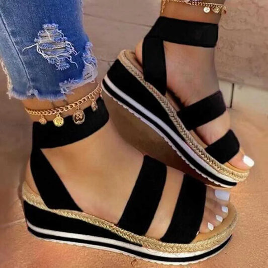 Sandals Women's Comfortable Platform Elastic Band Fish Mouth Open Toe Wedge Heel Slippers