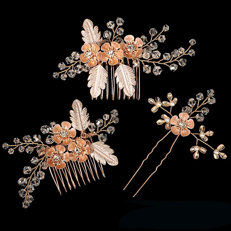Luxury Pearls Flower Hair Comb Hair Pins Clips Set Cute Hair Fork Headpieces for Women Jewelry Gift Hair Accessory