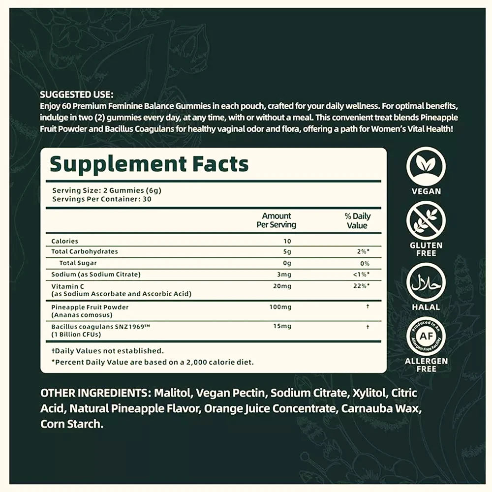60 pieces of Vital Source Feminine Balance Gummies  Hawaiian Pineapple
