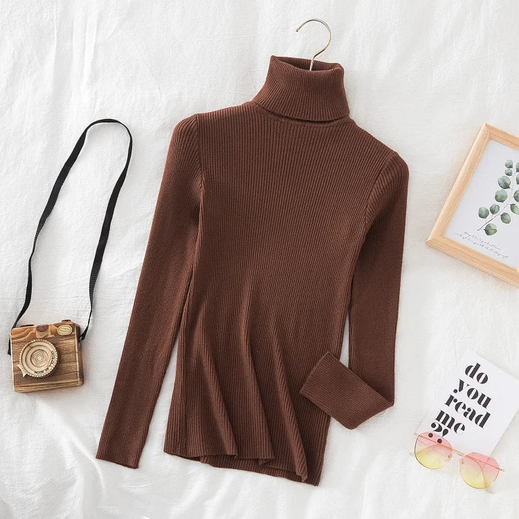 Women's Turtleneck Sweater Knitted Soft Pullovers cashmere Jumpers Basic Solid Soft Sweaters Women Autumn Winter Casual Top