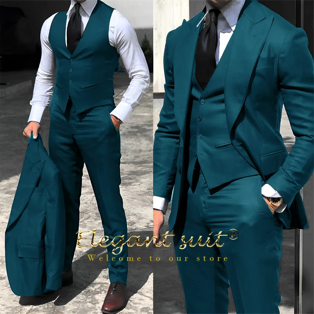 Men's business suit 3-piece set (jacket + vest + trousers) advanced custom men's office formal suit set