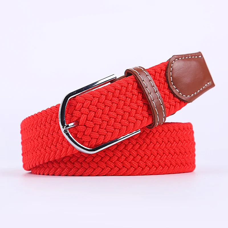 Casual Knitted Pin Buckle Belt Woven Canvas Elastic Expandable Braided Stretch Belts Women Jeans