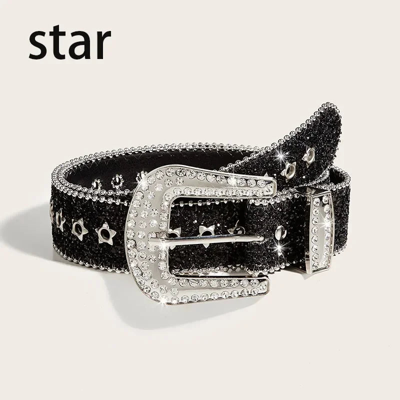Punk Rhinestone Belt  3.8cm  Sequin Designer Belts Pu
