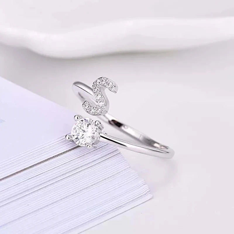 Shining Rhinestone 26 Letters Adjustable Rings  Initial A-Z Alphabet Opening Ring