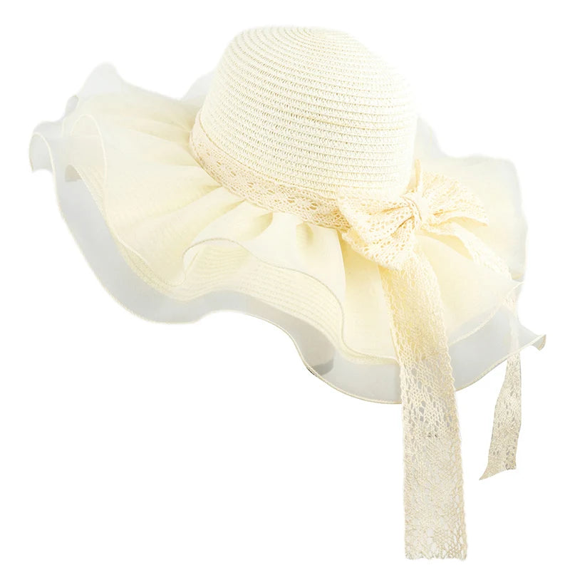 Fashionable Women s Wide Brim Straw Hat with Mesh Patchwork Design for Sun Protection at the Beach and Outdoors