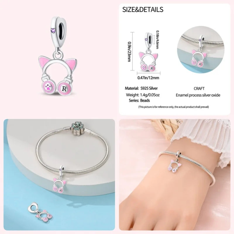 Fit Pandora Original Bracelet 925 Sterling Silver Cute Cat and Puppy Series  Charm
