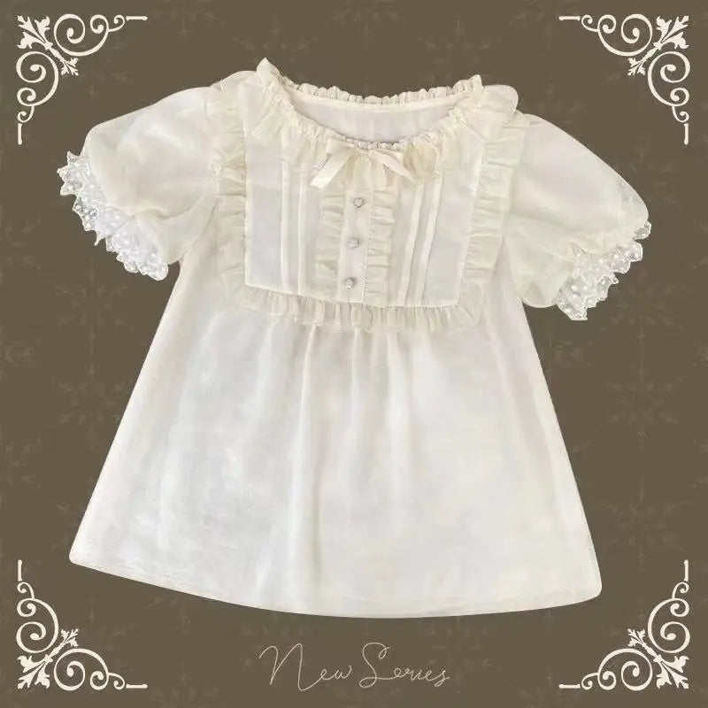 Vintage Ruffles Solid Bow Elegant Short Blouse