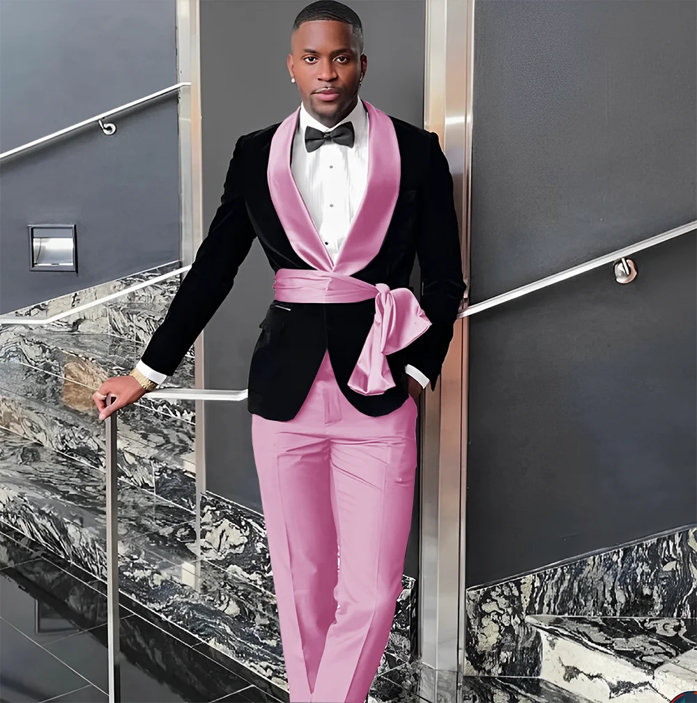Velvet Jacket Men's 3 Piece Suit Wedding Groom Tuxedo Fashion Customized Men's Clothes Elegant