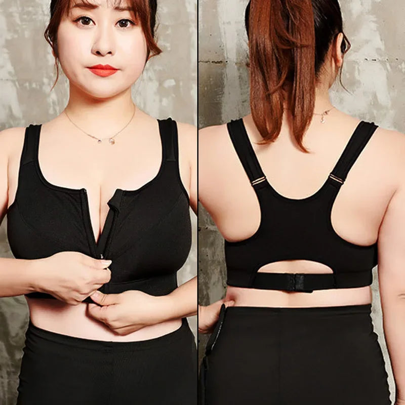 Sports Top Yoga Bra Shockproof Gym  Front Zipper  Push Up