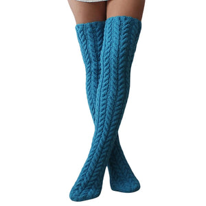 Winter Cable Knit Thigh High Socks Fashion Over the Knee Leg Warmers Solid Color Boot Stockings