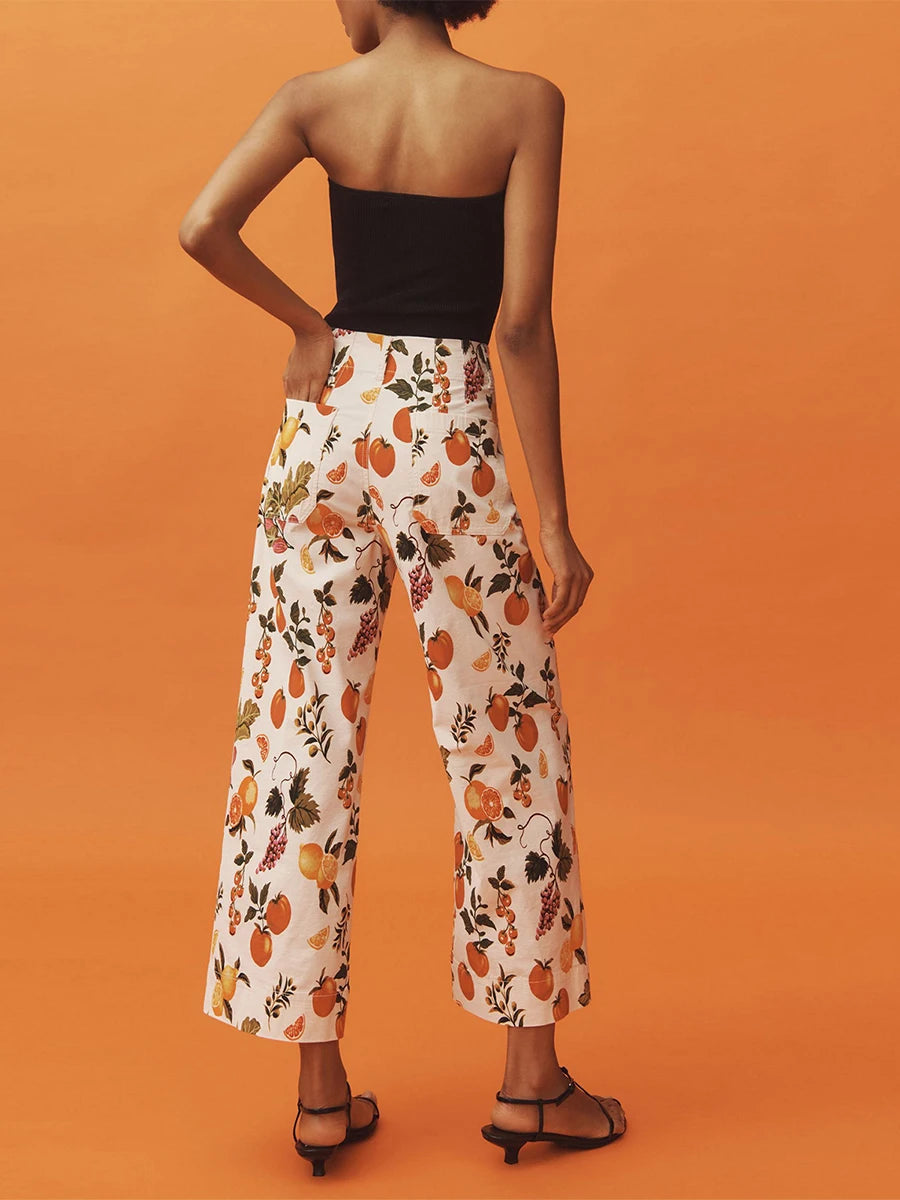 Women High Waisted Wide Leg Denim pants with Fun Floral Print Detailing for Chic Office and Street Style Wear