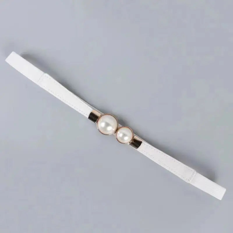 Women's Thin Elastic Belt Decorative Dress Double Pearl Buckle Belt Waistband