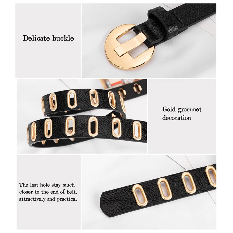 Grunge Women Belt Adjustable Hole Grunge Punk  Belts for Women Alloy Pin Buckle PU Leather Belt 