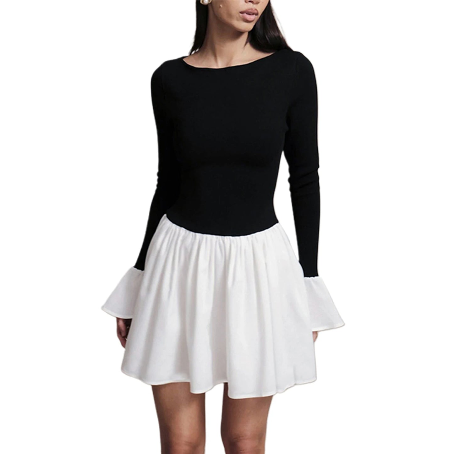 Mini Dress with Ruffle Sleeves and o-Neckline