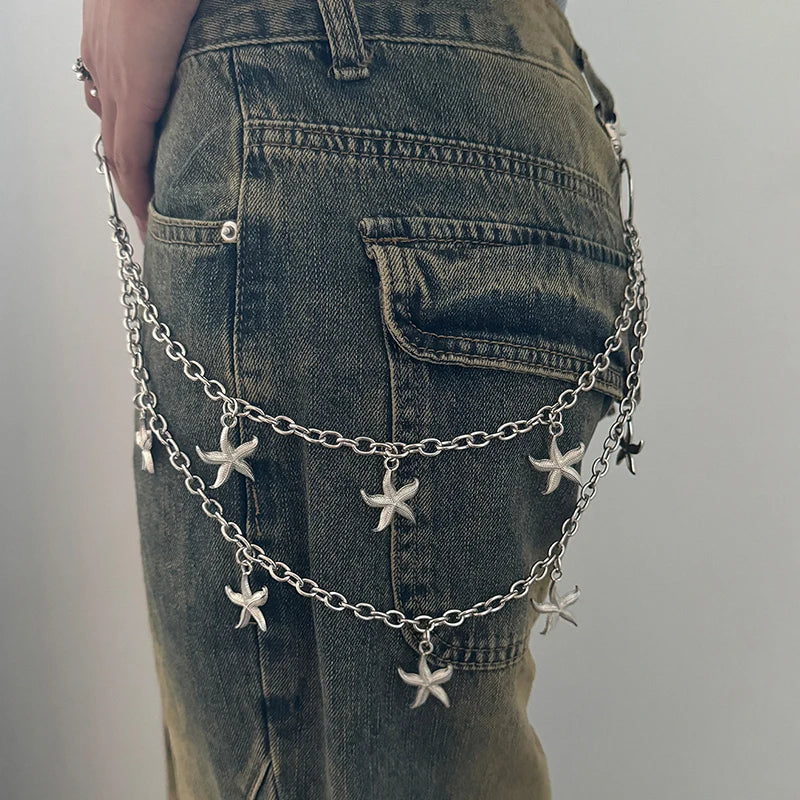 Unisex Jeans Pants Chain Belts For Men and Women Punk Metal Crescent Geometric Bag Chain Hip Hop Hipster Cool Street keychain