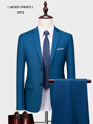 ( Jacket +Vest+ Pants ) Luxury Men's High-end Brand Solid Color Business Office Suit 3Pcs & 2Pcs Groom Wedding Party Suit Tuxedo