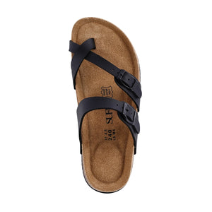 Summer Cork Sandals Women's Leather Clogs Slippers Black Classic Buckle Cork Slides