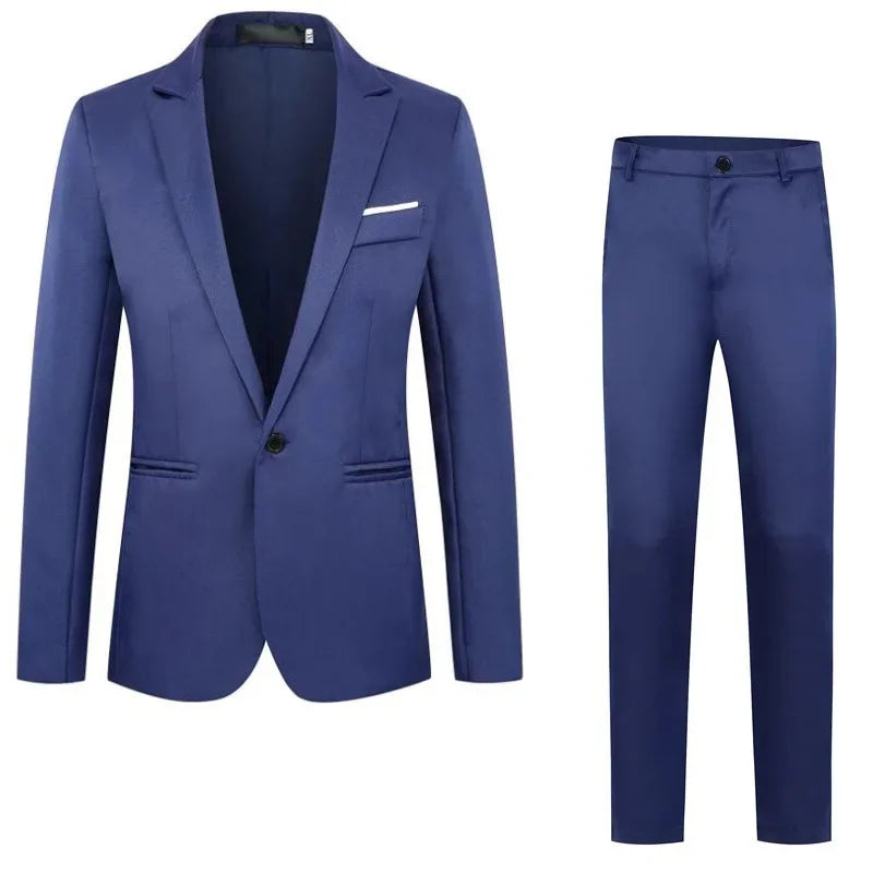 Men's Fashionable Business Casual Suit Slim Fit Western Style Clothes 2-Piece Set Wholesale Cross-Border E-commerce