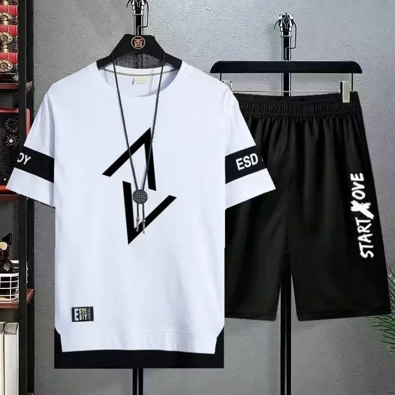 Summer set short sleeved t-shirt for men, paired with cool and trendy shorts for couples, and half sleeved clothes