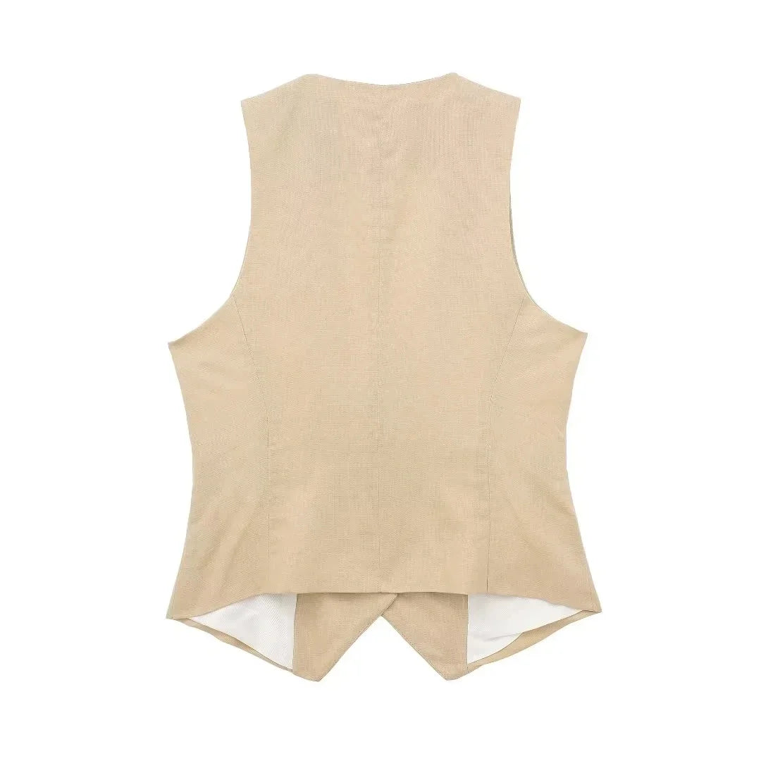 Fashion Women's Vest Linen Sleeveless Suit Vest for Women  Female Black White Suit Vest Top