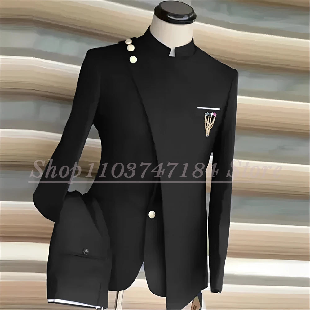 Men's Suits Single Breasted Stand Lapel Blazer  Formal Occasion Party 2 Piece Jacket Pants