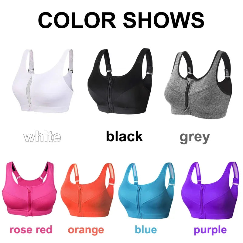 Sports Top Yoga Bra Shockproof Gym  Front Zipper  Push Up