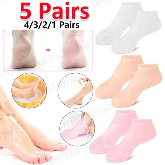 1-5 Pair Silicone Moisturizing Foot Socks for Dry Cracked Feet