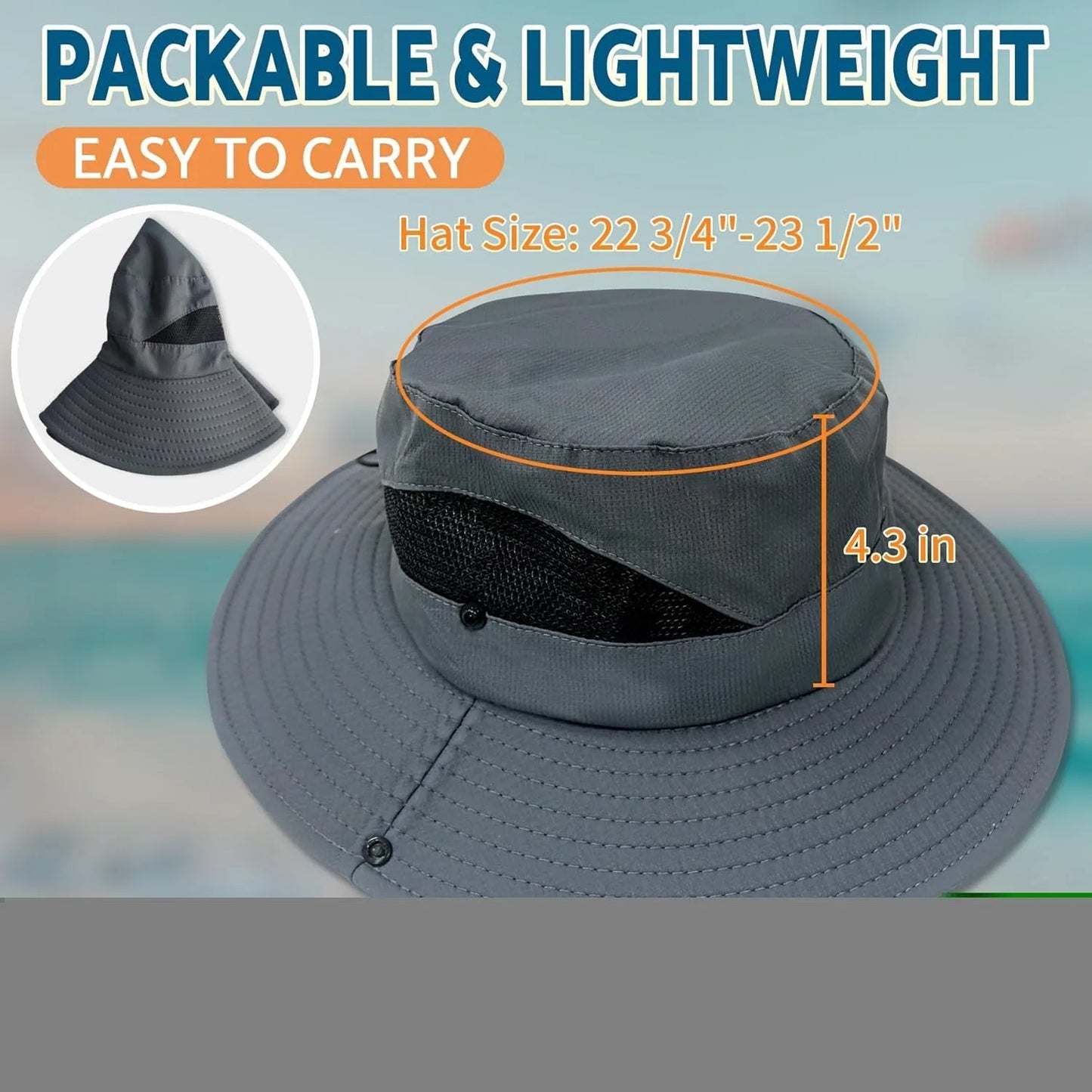 Sun Bucket Hat, male and female 3 "wide brimmed UPF 50+ bucket fishing and beach hat