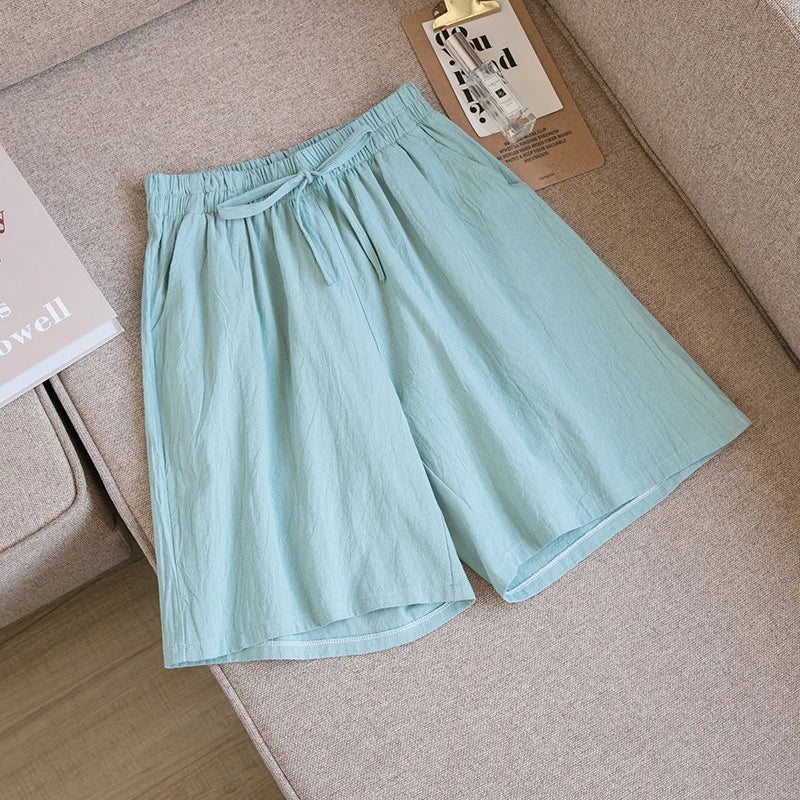 Cotton Shorts, Summer Casual Solid Two Pockets shorts high waist loose shorts  Soft Cool female shorts