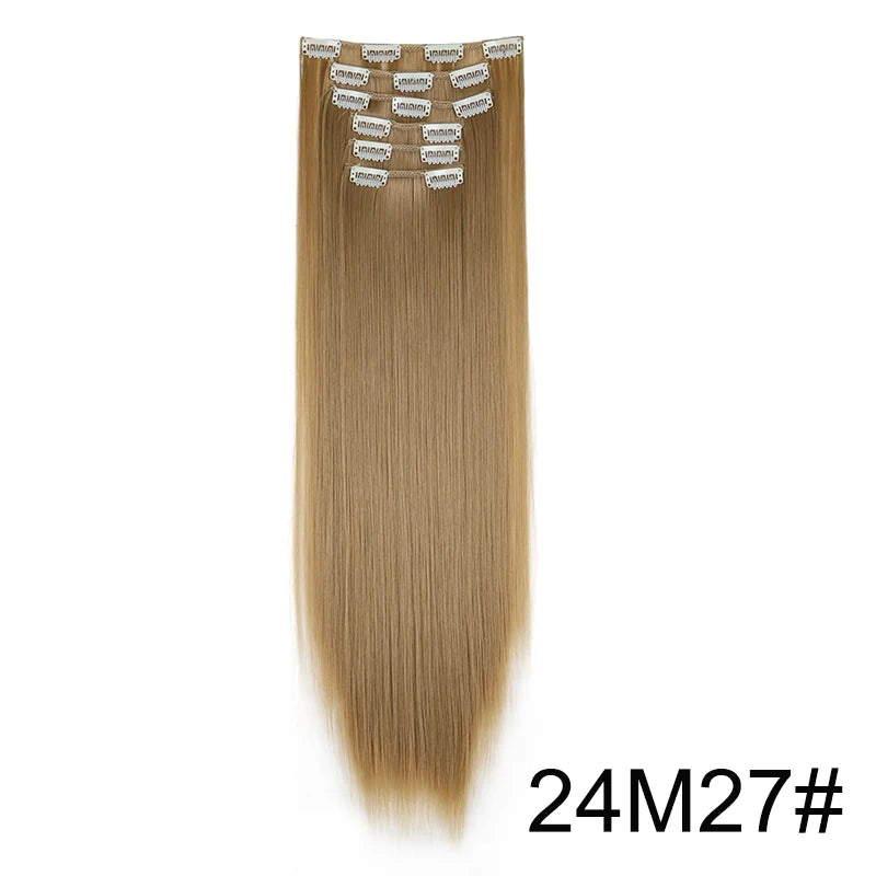 Synthetic 24Inch 16 Clips in Hair Extensions Long Straight Hairstyle Hairpieces Heat Resistant False Hair Daily Use