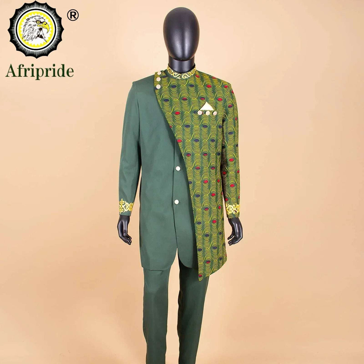 African Style Suits for Men Embroidery Print Blazer and Pants Set Business Dress Suit with Kerchief Party Wedding Evening
