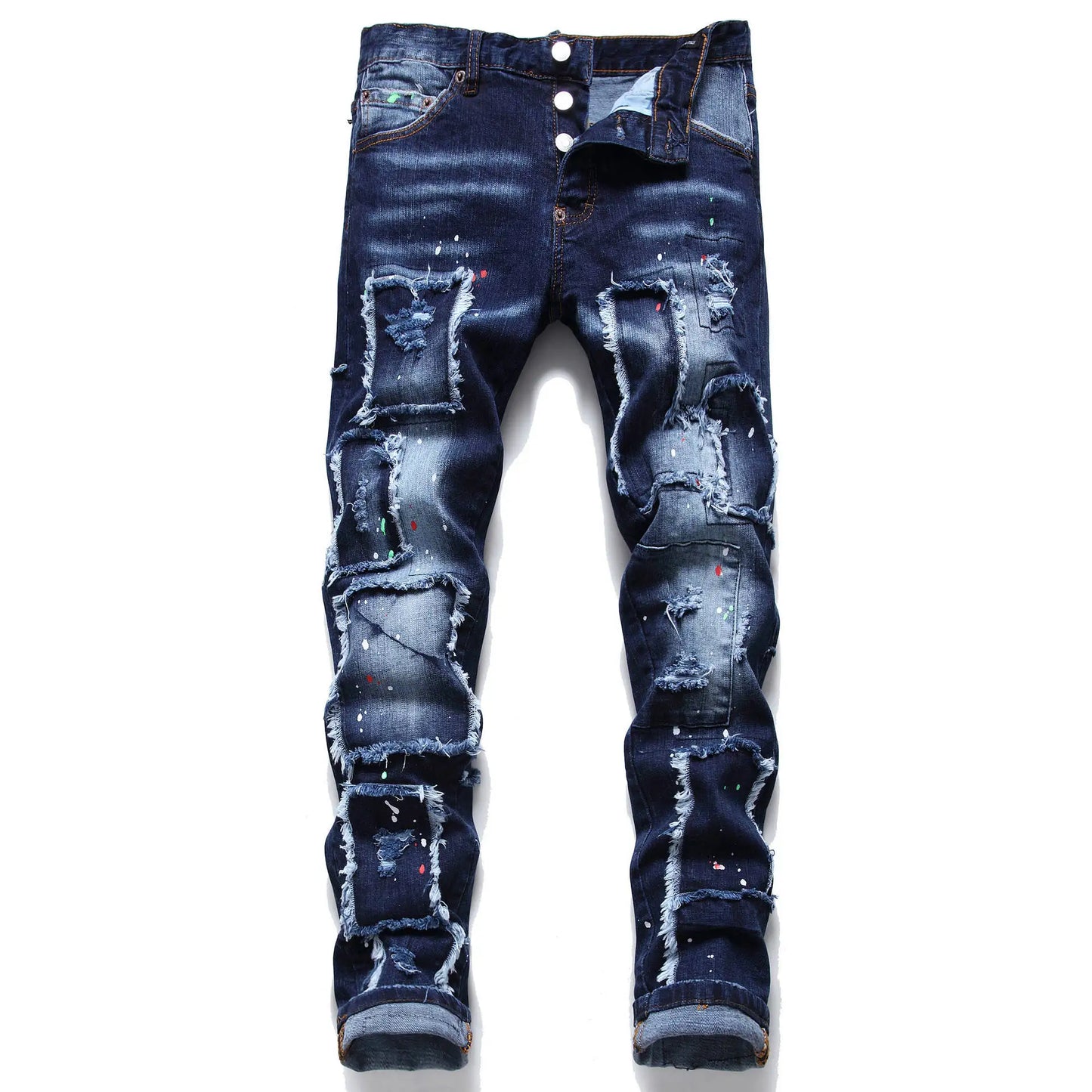 Cowboy Beggar Edition Tie Dye Fabric Composite  Pants Fashion Street Personality Small Straight Tube