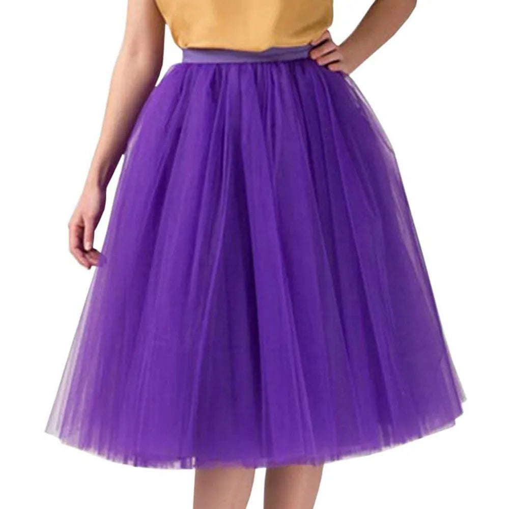 Women Skirt Solid Color High Waist Princess Petti-skirt Big Swing Mesh Fluffy Skirts