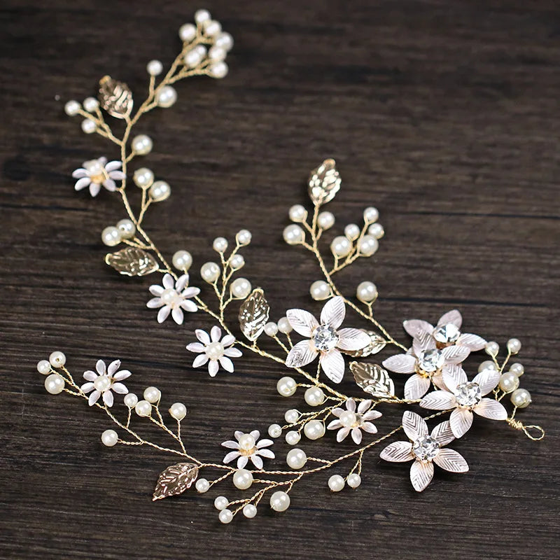 Flower Leaf Crystal Pearl Headband Hairband For Women  Hair Accessories Vine Jewelry Band Headband