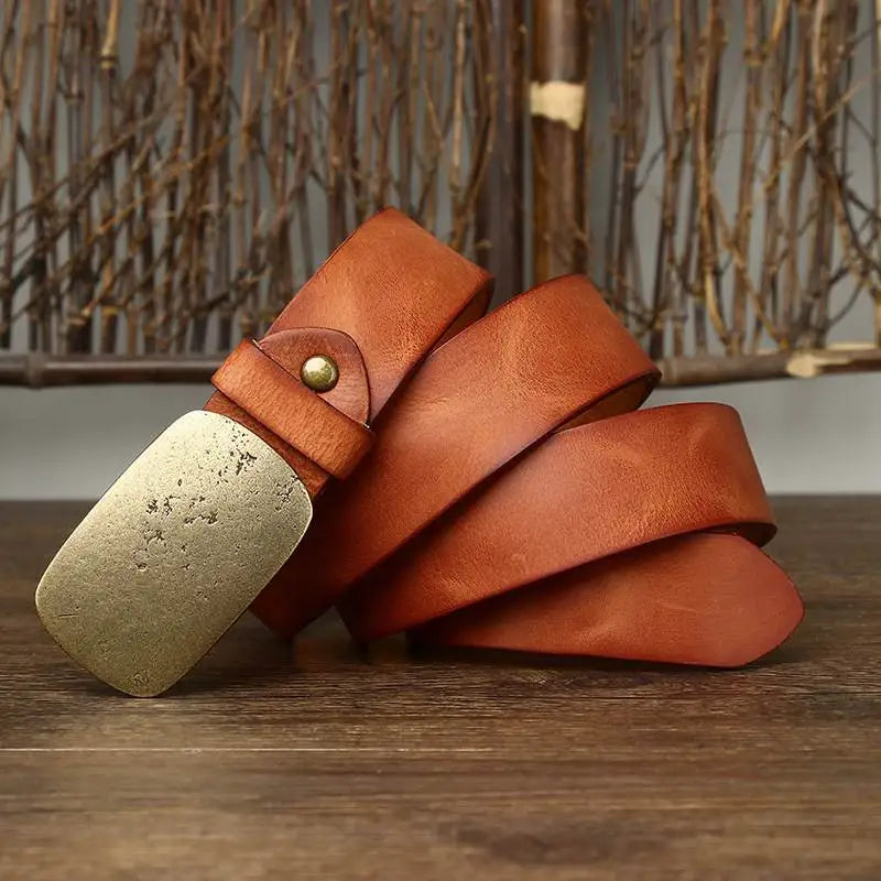 Brass retro tanned leather belt