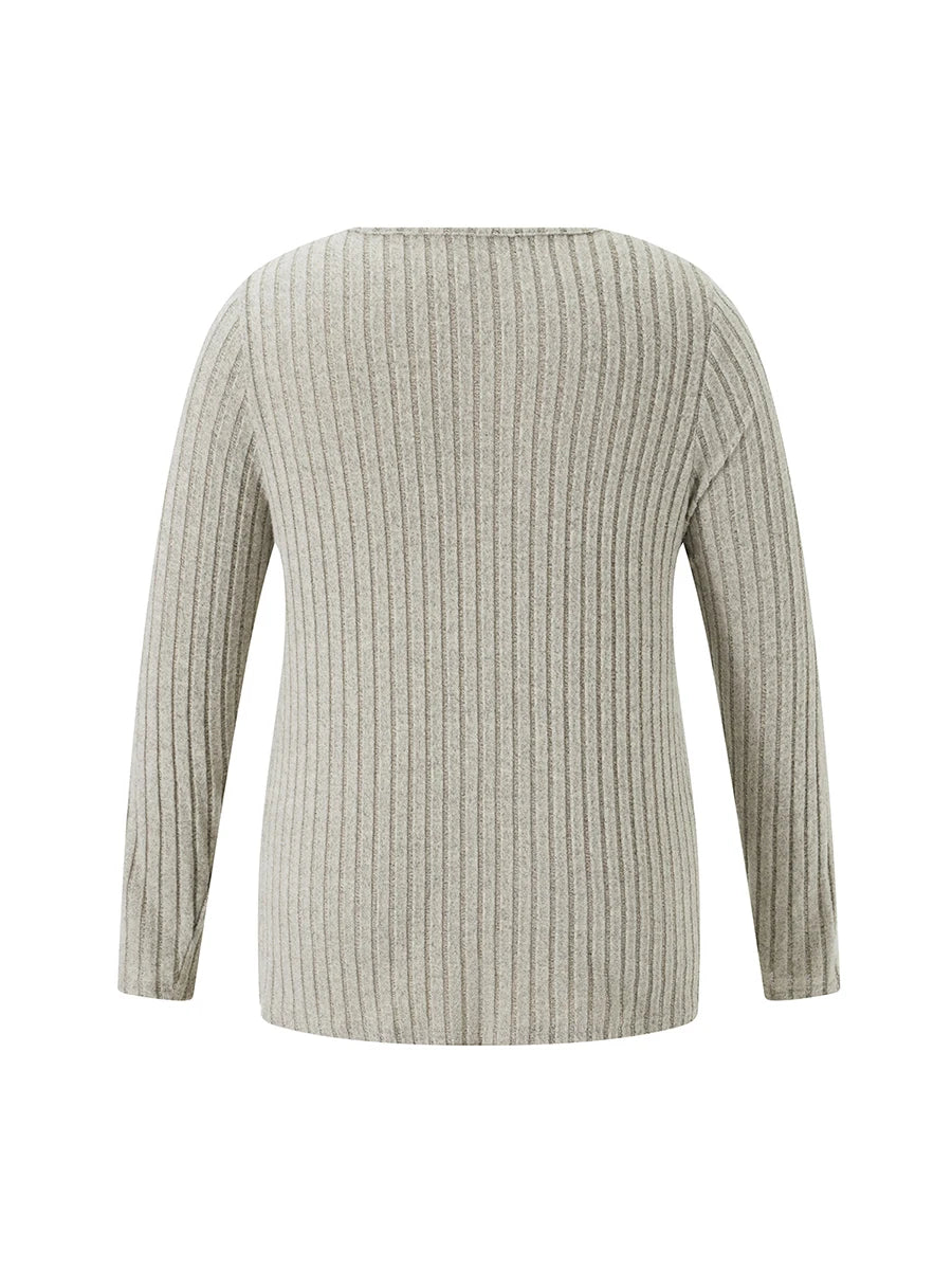 Plus Size Women s V Neck Sweater with Cut Out Detail and Ribbed Knit Design Long Sleeve Pullover