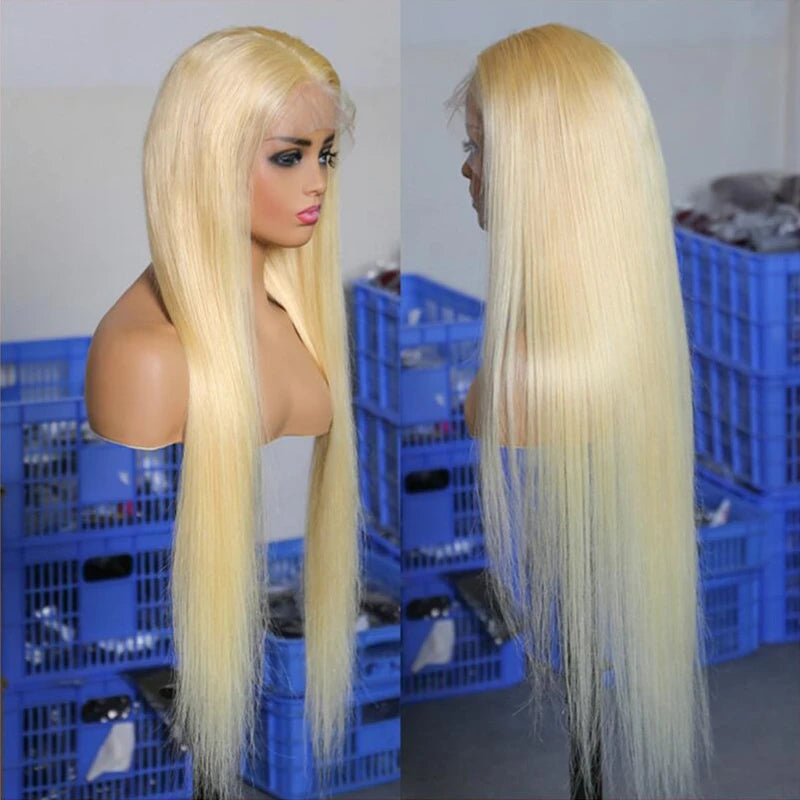 613 Full Lace Wig Straight Blonde 360 Full Lace Human Hair Wig  Brazilian Transparent 13x6 Lace Front