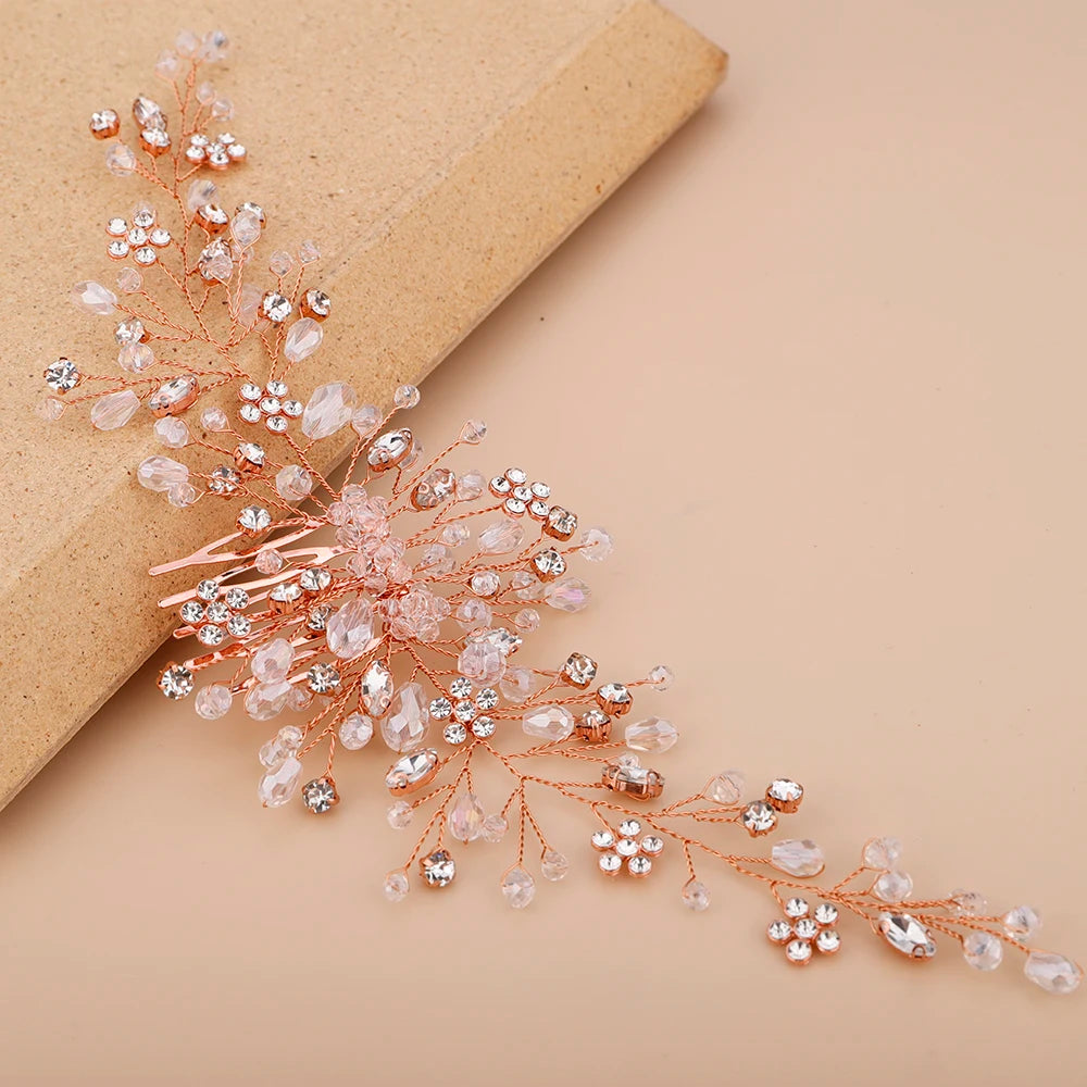 Vintage Rose Gold Silver Gold Black Hair Accessories Headwear Shiny Crystal Hair Comb Elegant