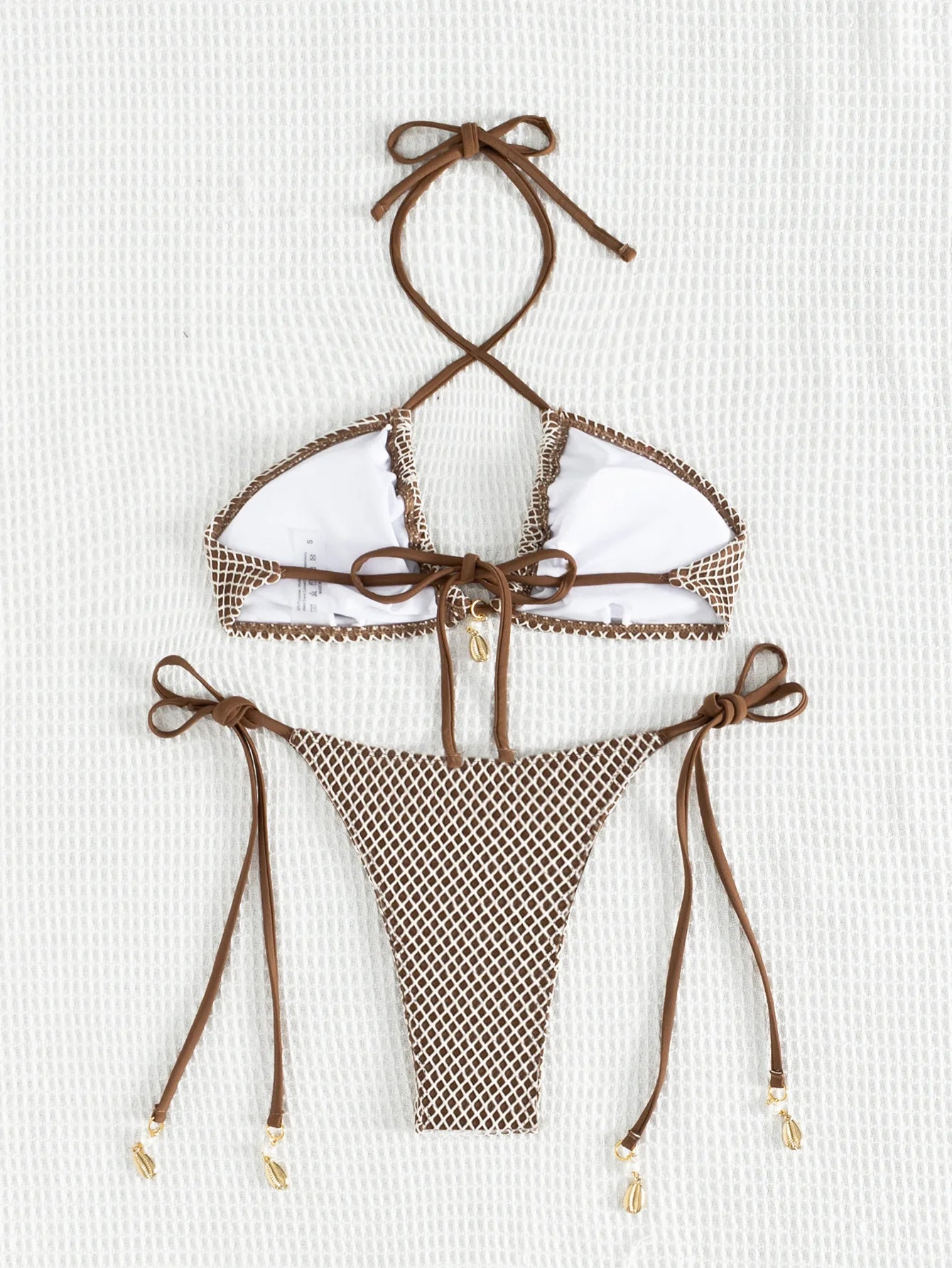Grid Bikini Set for Women  2 Piece Swimsuit  Halter Lace-up Backless Thong Beach Vacation Swimwear