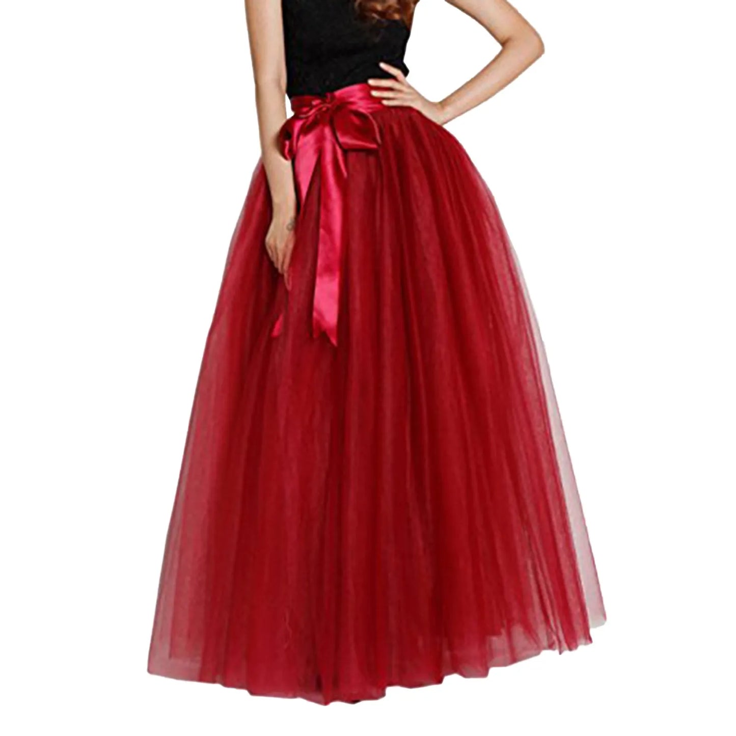Women's Mesh Maxi Skirt Elastic High Waist Large Swing Long Skirt A Line Belt