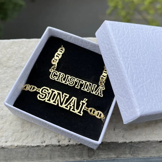 Custom Name Hollow Necklace Hip-Hop Gold Letter Bracelet With Flat Clip Chain