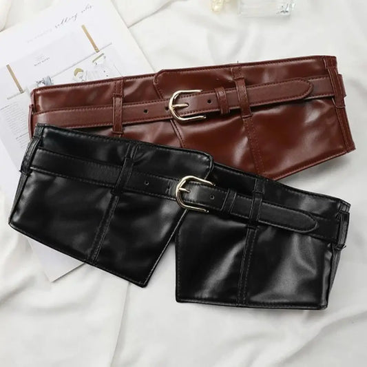 Hot Pin Buckle Wide Belts Retro Waist  PU Leather Corset