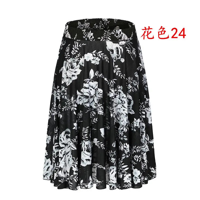 High Waist Printed  Floral Skirt Square Dance Ice Silk