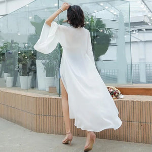 Summer Sun Protection Clothing Women Long Chiffon Cardigan Solid Color Ladies Shawl Female Cardigans Women Loose Thin Coats